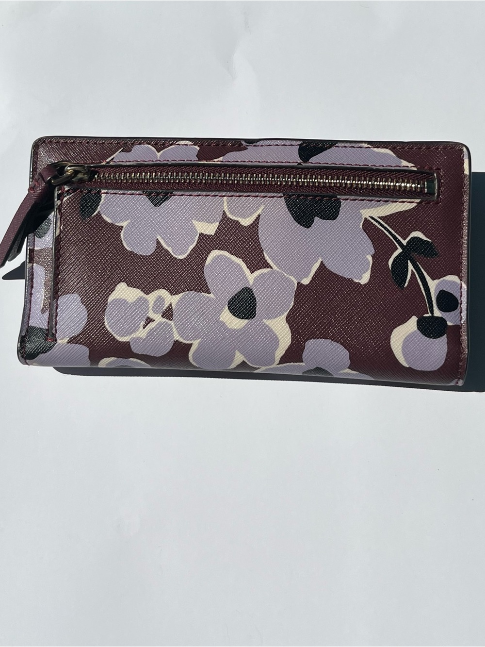 Kate Spade NY Cameron Floral Bouquet Bifold Wallet Snap brown purple floral - Picture 2 of 16